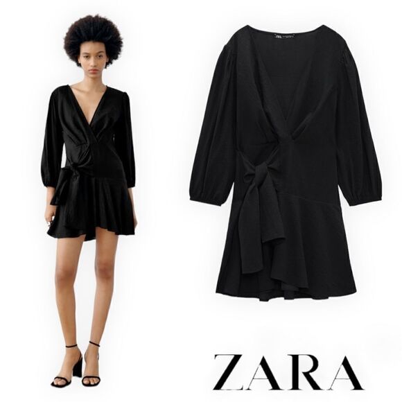 ZARA | Black | WRAP DRESS WITH BOW - Picture 1 of 11
